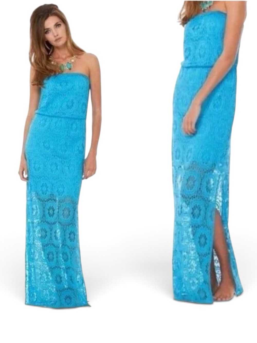 Lilly Pulitzer Blue Strapless Emmett Lace Maxi Dress Blue Size Large